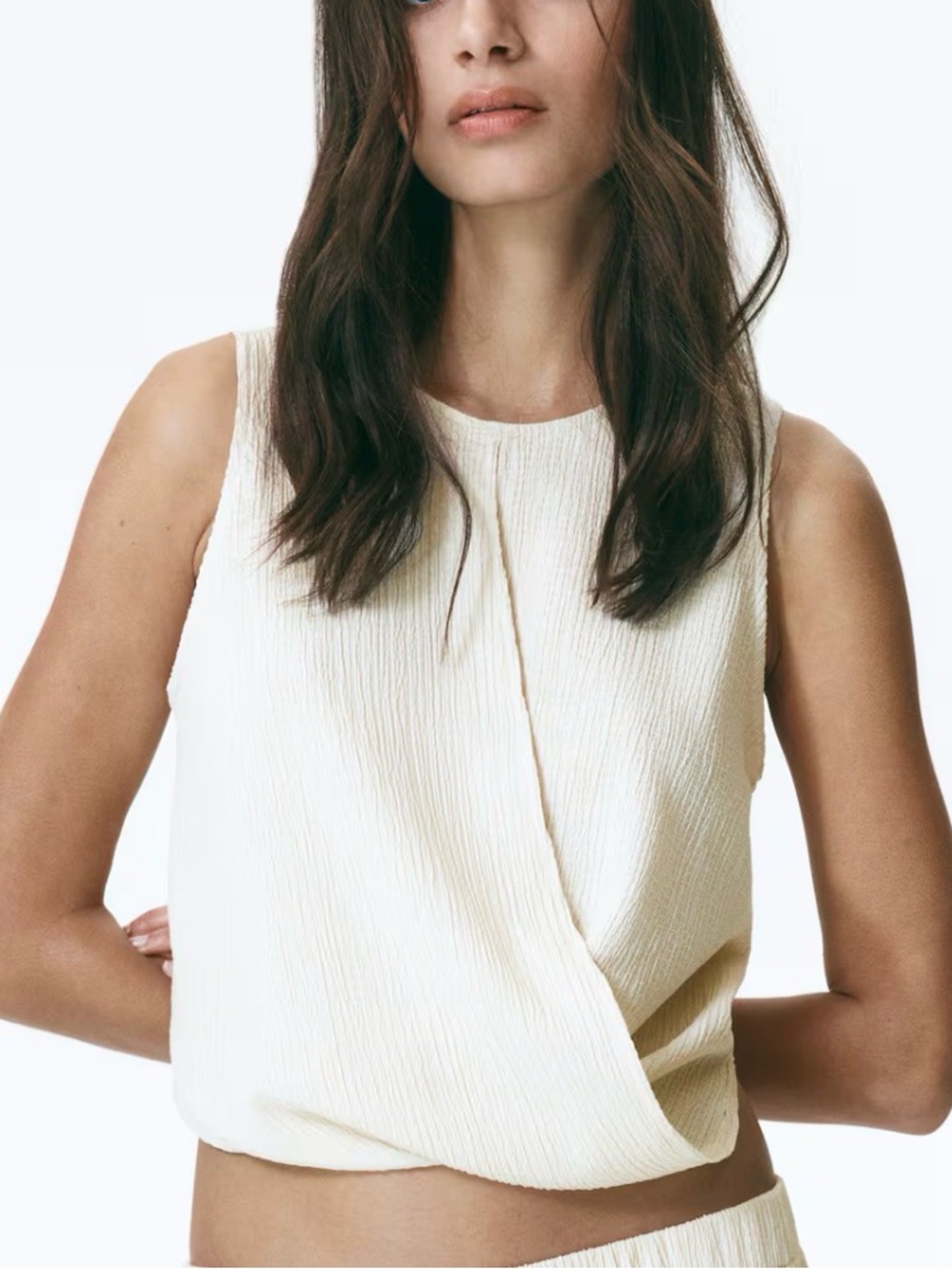 H&M Cream Textured Sleeveless Tank Top